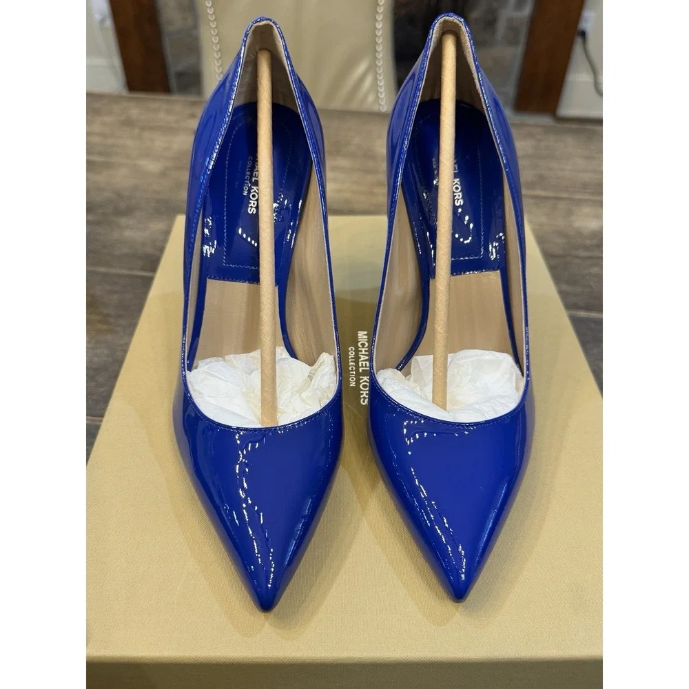 Michael Kors Collection Gretel Runway Patent Shoe Lapis‎ Size 37.5 US 7.5 Heel